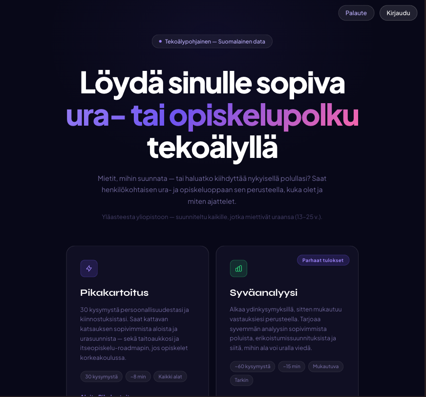 Urapolku Oy — verkkosovelluksen etusivu